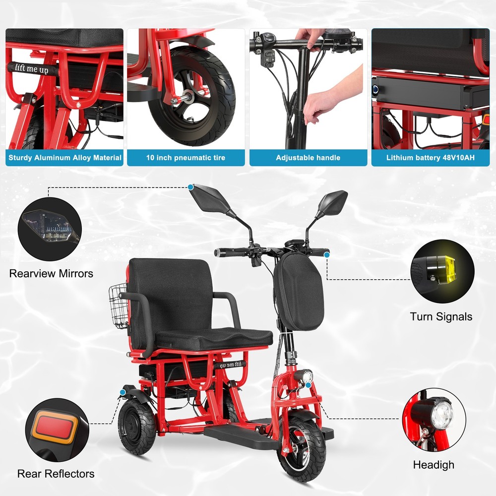 700W 3-Wheel Foldable Mobility Scooter 4-Speed w/ Additional Aviation Battery