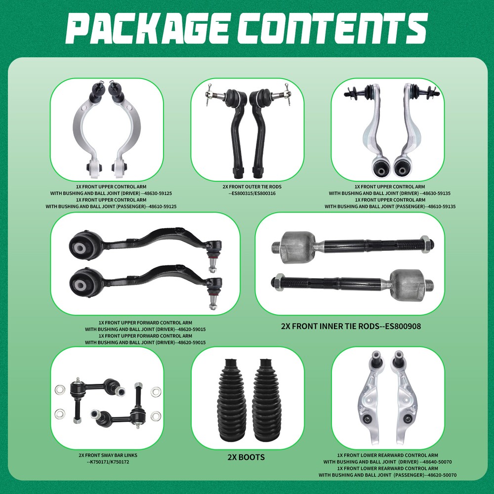 Front Upper Lower Forward Rearward Control Arms 26Pcs for Lexus 2007-2017 LS460