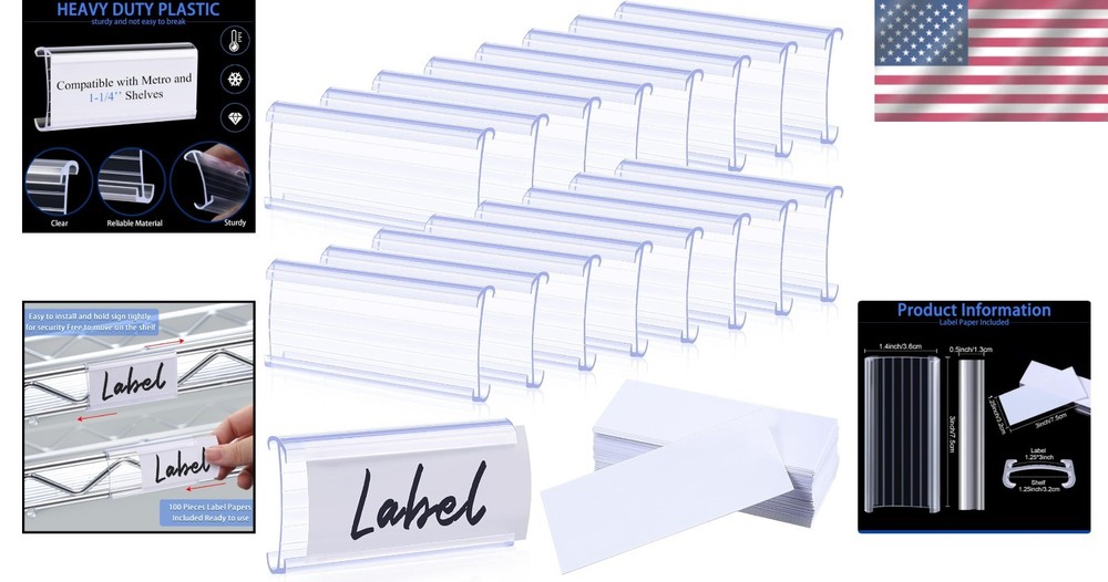 Metro Shelf Label Clips - 200 Wire Rack Labels with Inserts