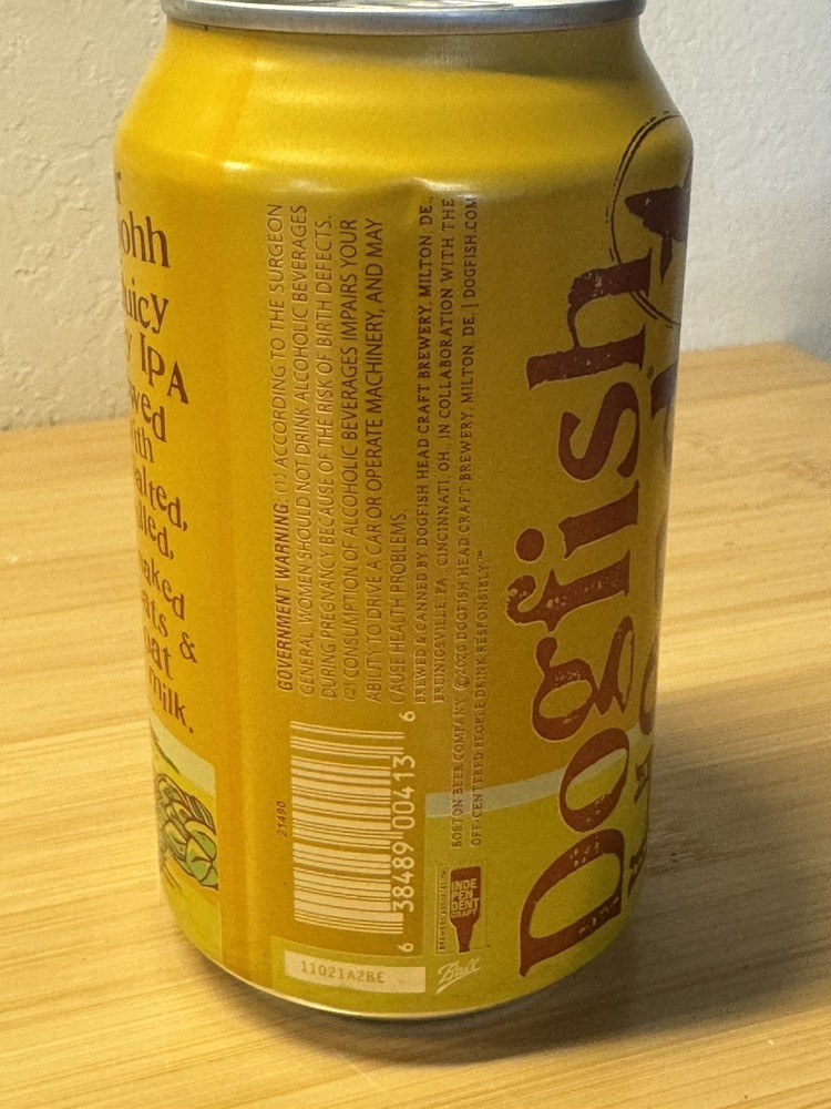 Dogfish Head Hazy-O Hazy IPA - Empty Beer Can Bottom Opened