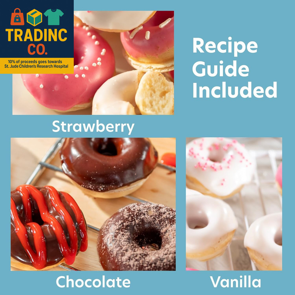 Mini Donut Maker- Electric Nonstick Surface Makes 7 Small Doughnuts- Decorate Fr