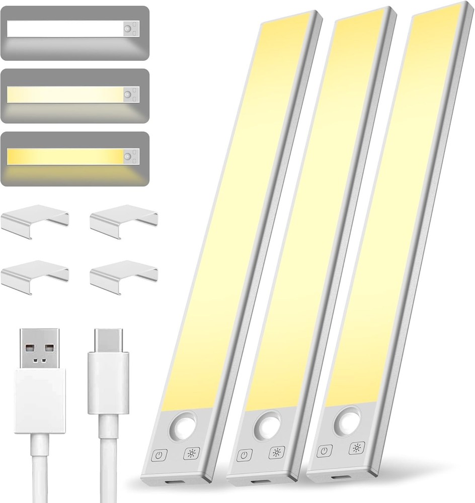 3-Pack Rechargeable LED Under Counter Lights with Motion Activation  Wireless Un