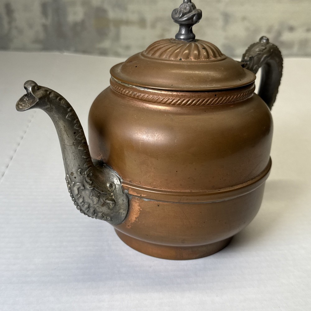 Antique Ornate Copper & Pewter Teapot