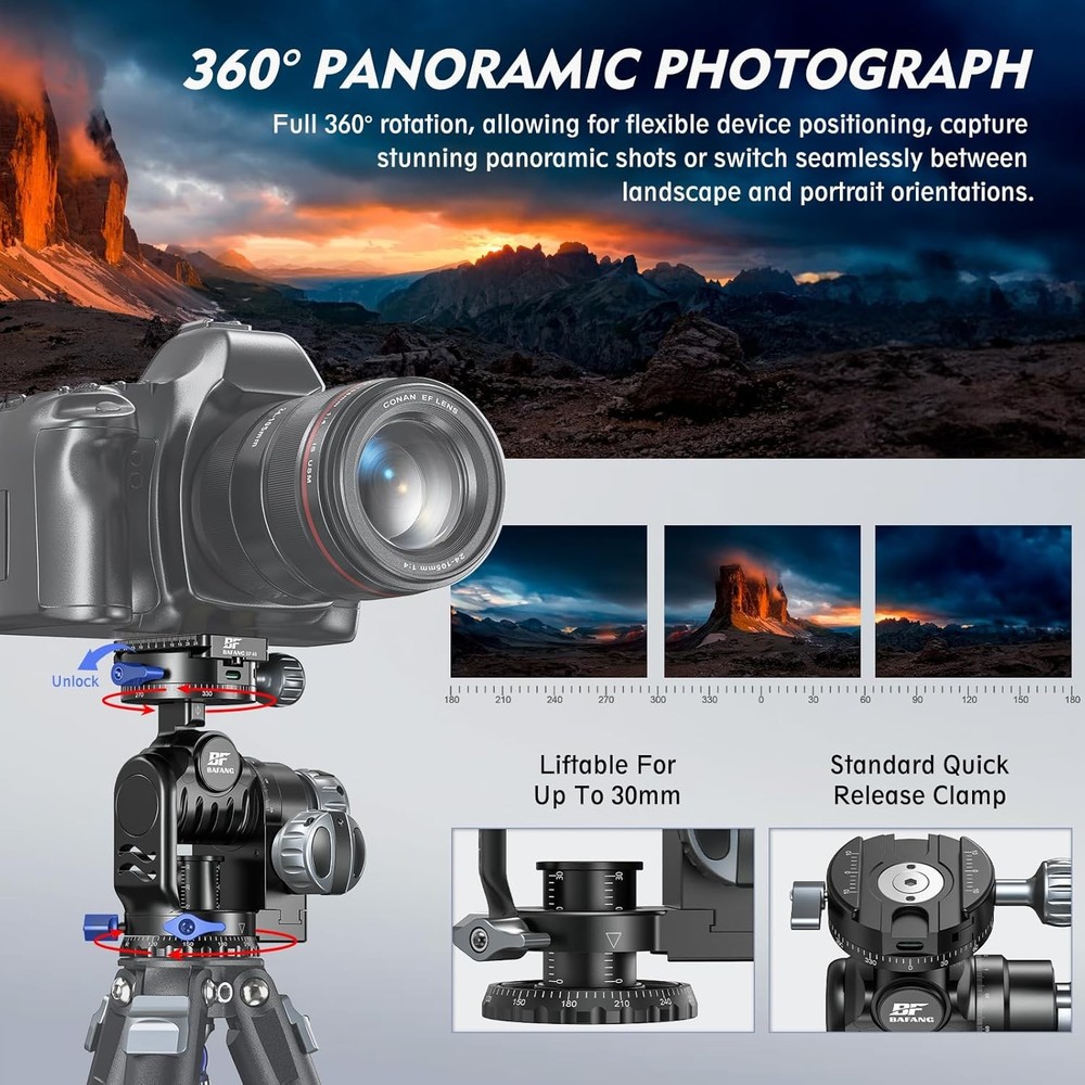 BAFANG BFC-02B+ Rotatable Gear Head Fine Adjustment Platform Geared Tripod Head