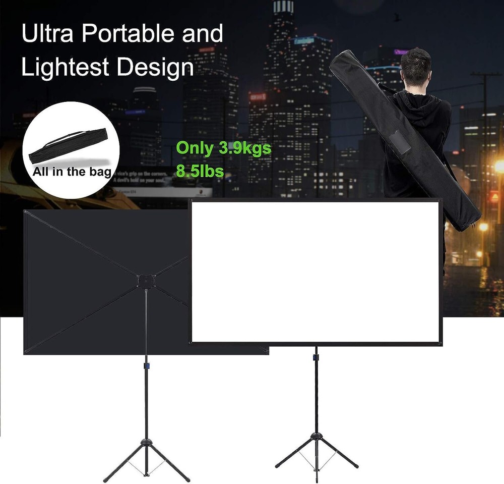 Portable Projector Screen with Stand - 16:9 Format - Lightweight & Easy Setup