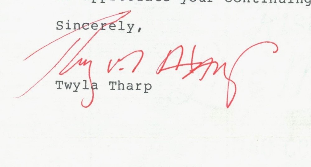 Twyla Tharp Signed Letter