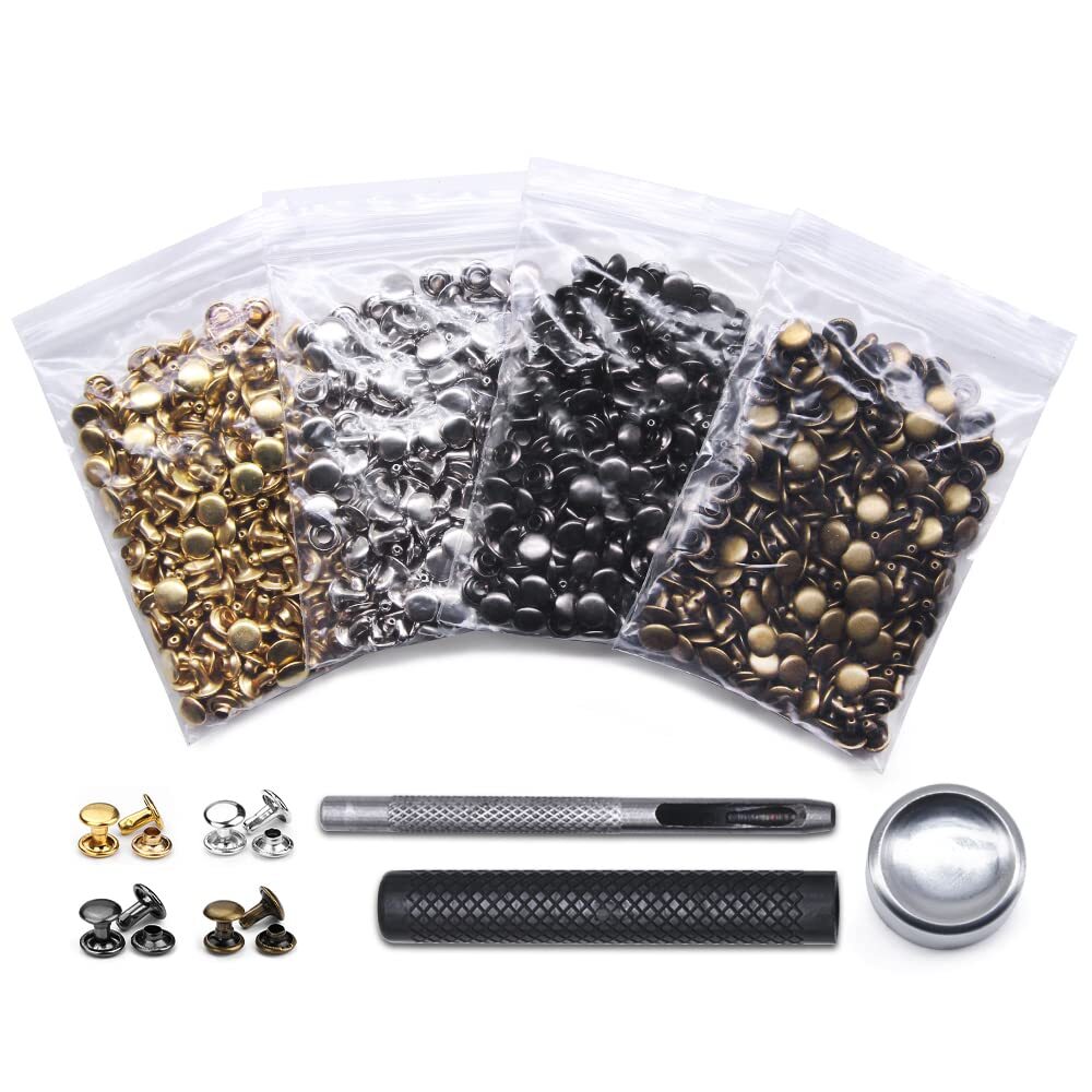 400 Sets Double Cap Leather Rivets Brass Metal Studs with Tools for DIY Use