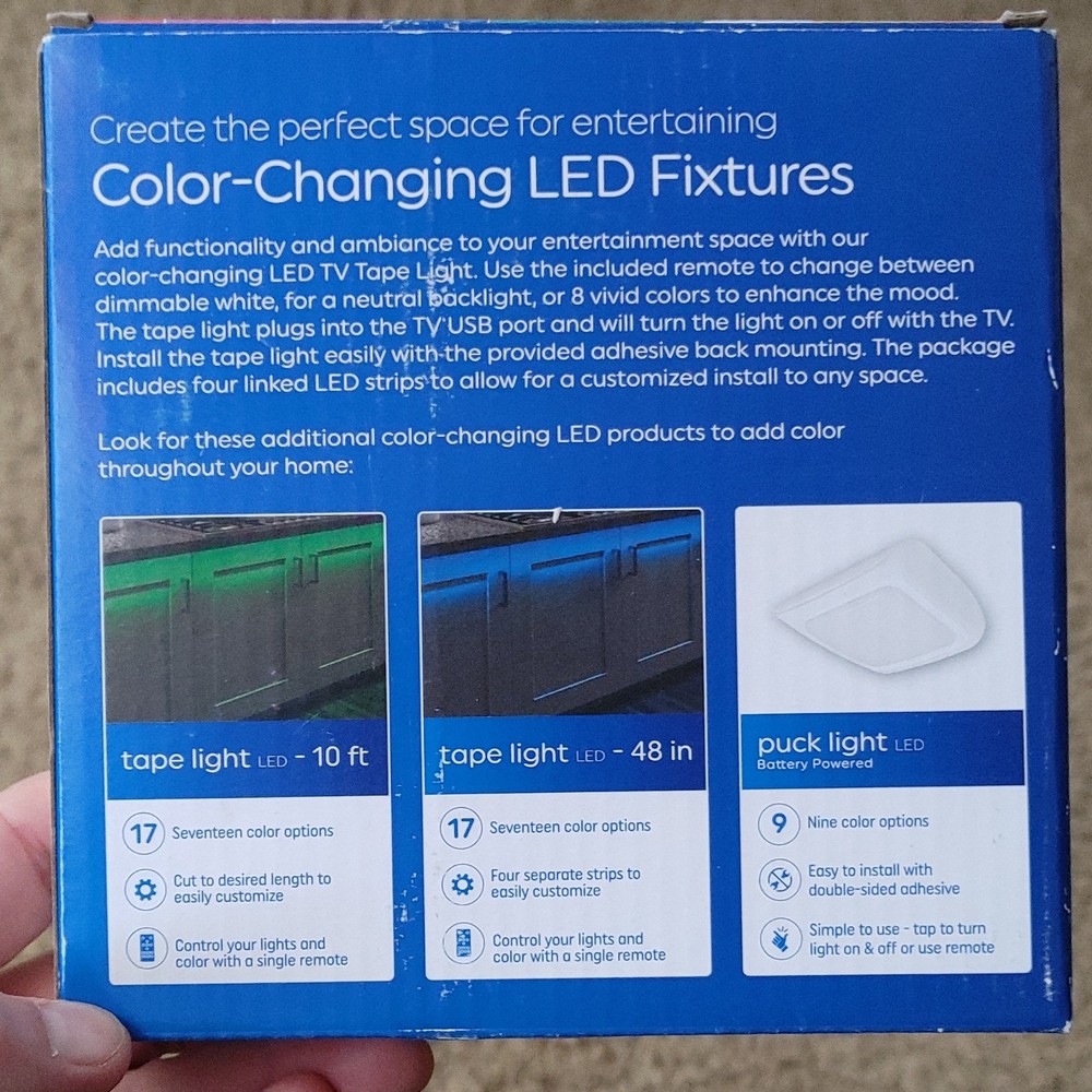 GE LED Light Strip 84" Multicolor Dimmable USB Remote Control 4 Strips for TV