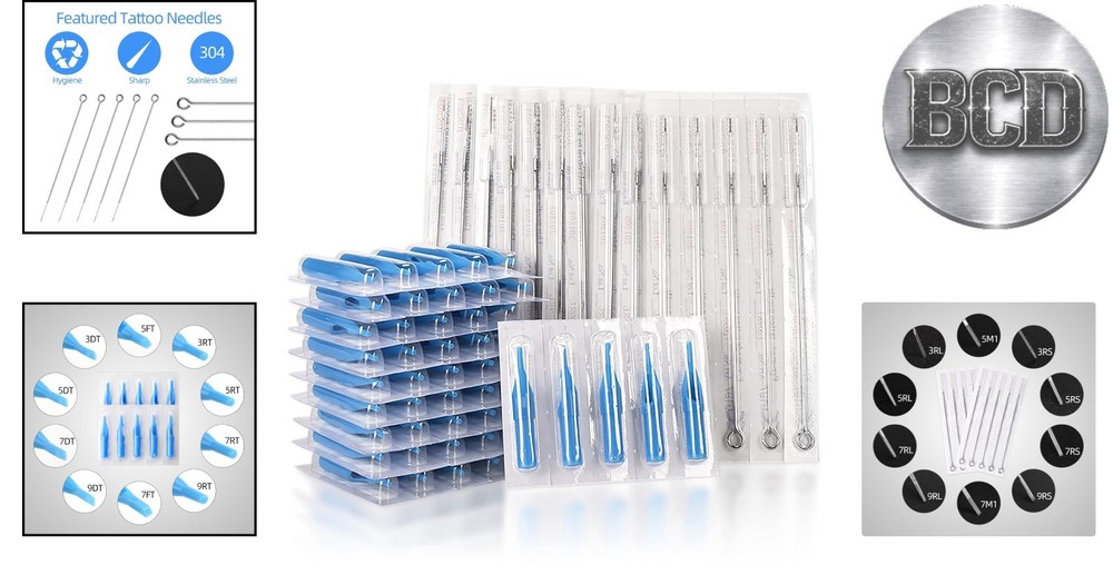 100pcs Sterilized Tattoo Needles & Tips Set - Assorted Sizes for Professionals