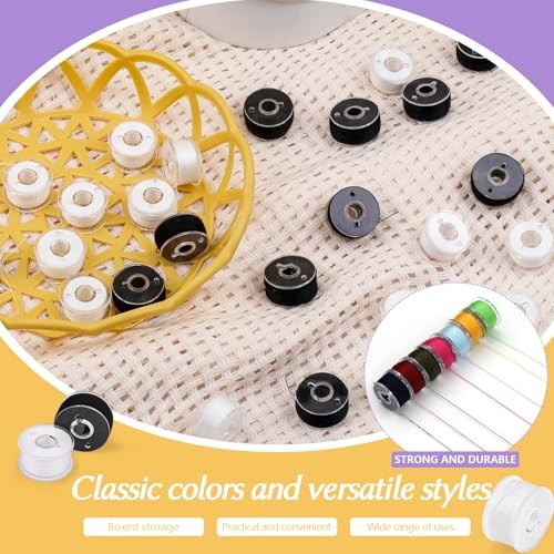 Sewing Thread Kit, 25 Pcs Thread and Bobbin Set Sewing Machine Black+White