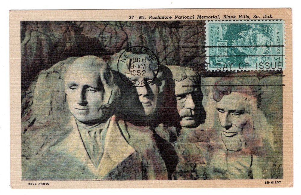 #1011 Mount Rushmore Keystone SD 1952 FDC - Maximum Card (Serviced Postcard)