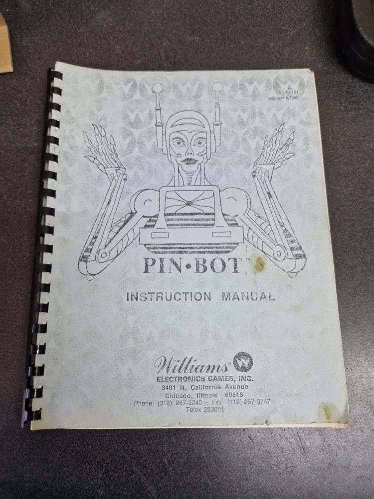 William's PINBOT Pinball Machine Instruction Manual COPY- Used