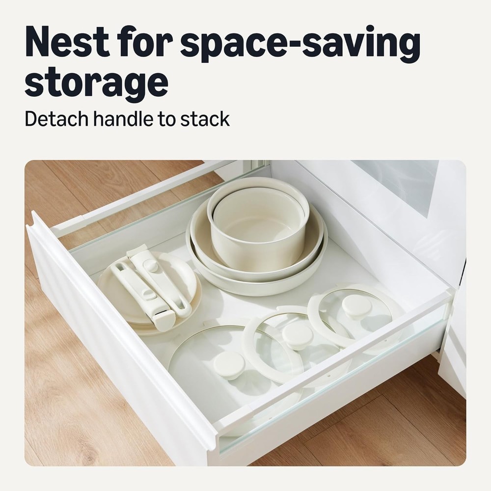 Ceramic Nonstick Pots and Pans Set with Detachable handle11-Piece Stackable set