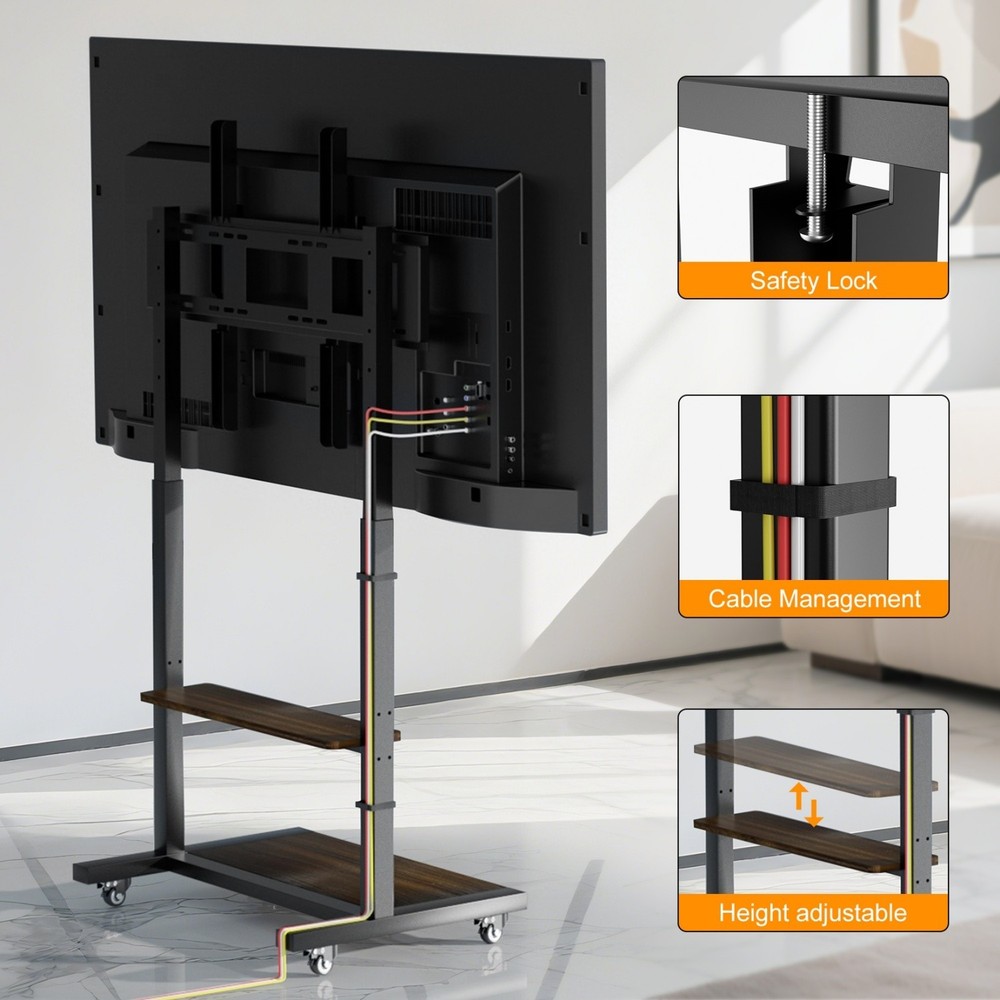 Rolling TVs Cart Height Adjustable TV Stand for 40-86” LCD LED Flat Panel Screen