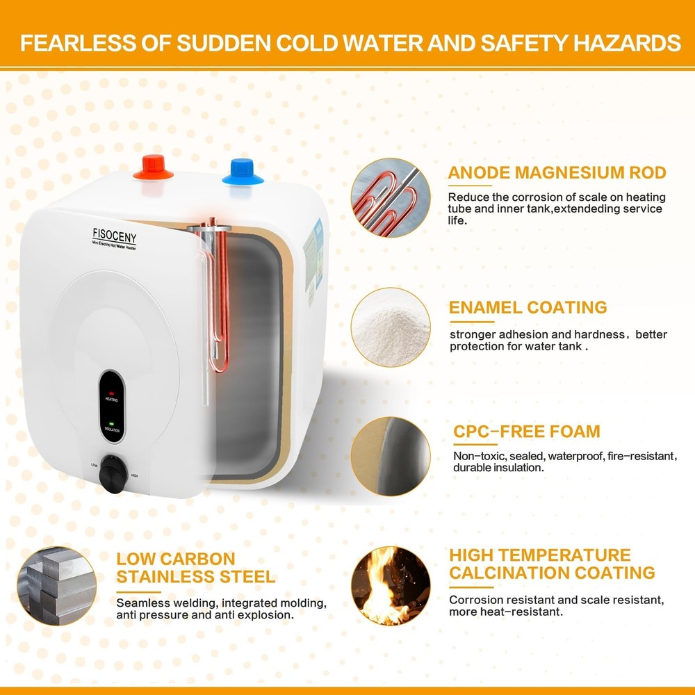 2.5 Gallon Mini Tank Water Heater Under Sink Hot Water 1500W 120V Water Heate...