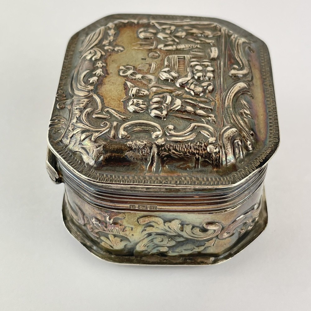 Antique Dutch Solid Silver Box Embossed Putti Scene Imported Alfred Lewis 1803