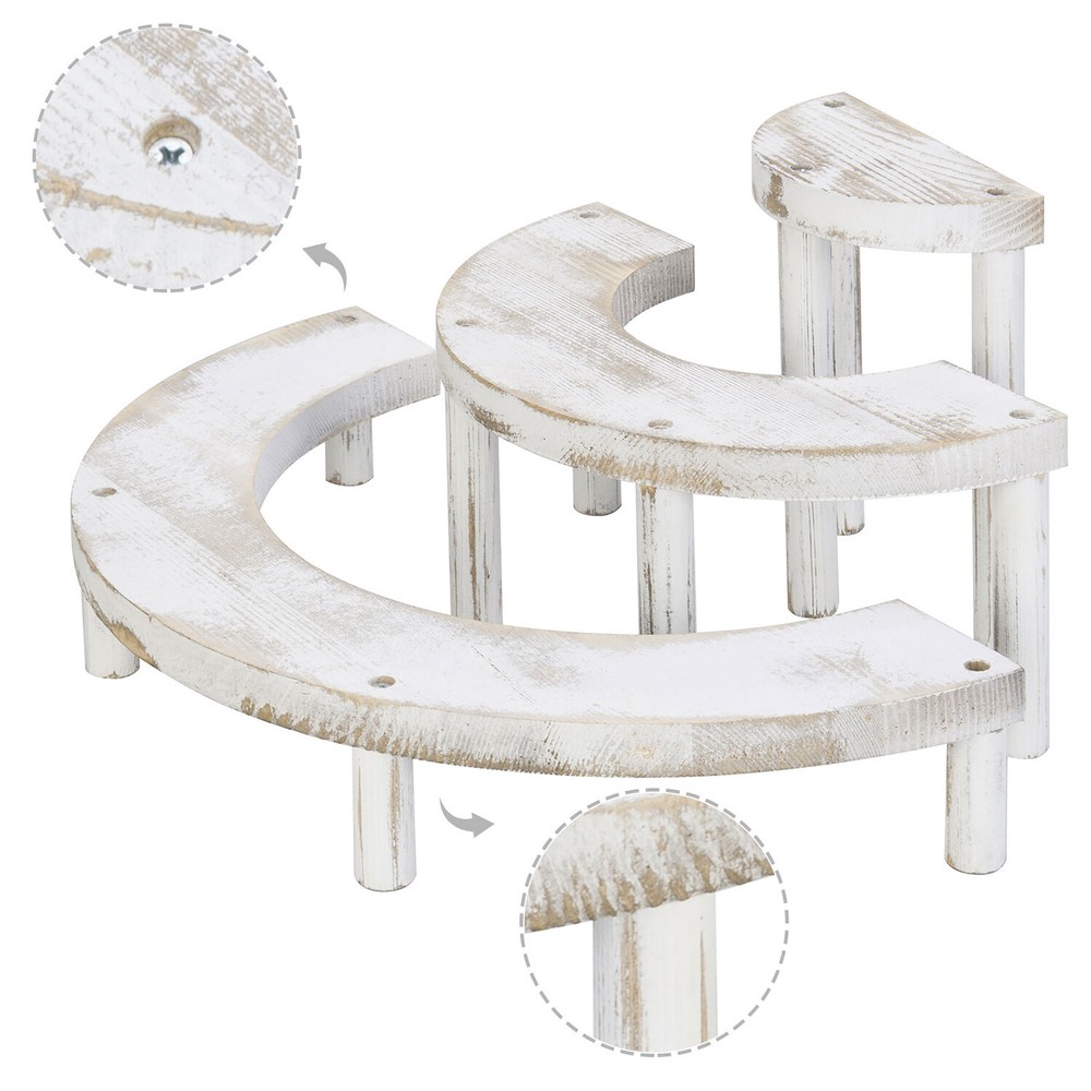 Shabby White Washed 3-Tier Half Moon Retail / Cupcake Dessert Display Risers