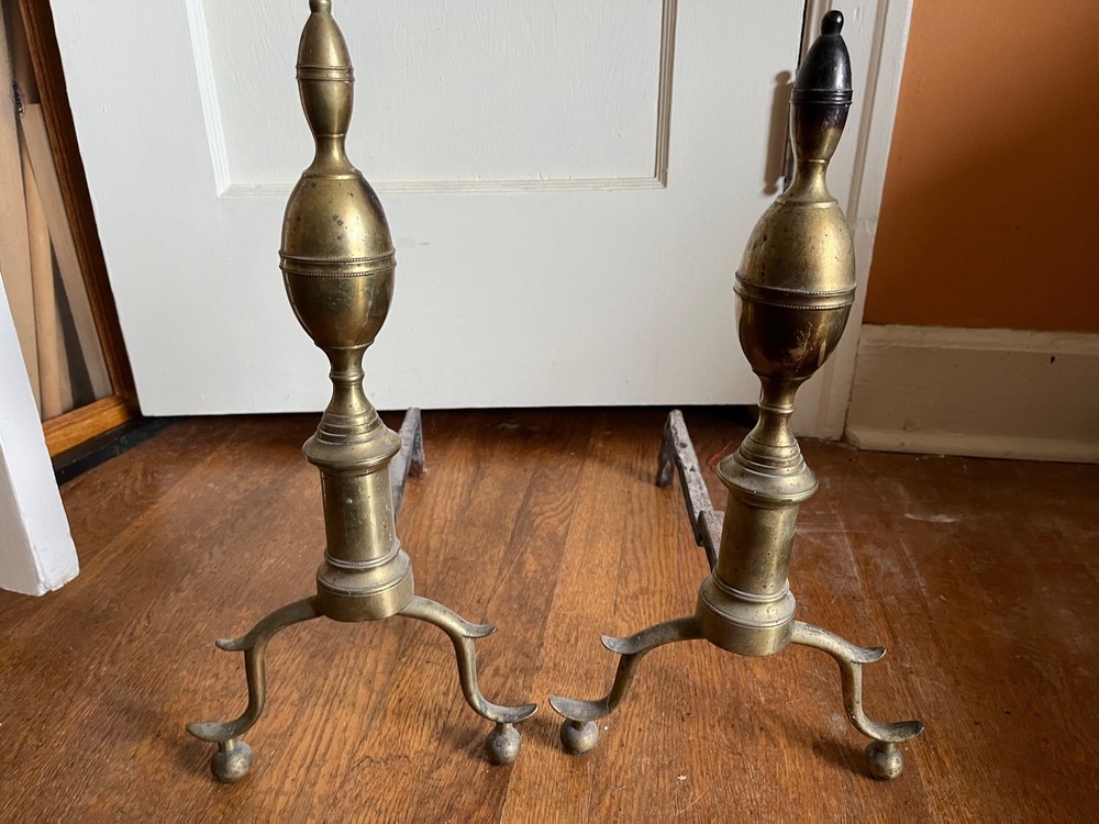 VTG Brass Fireplace Andirons Firedogs 18" high
