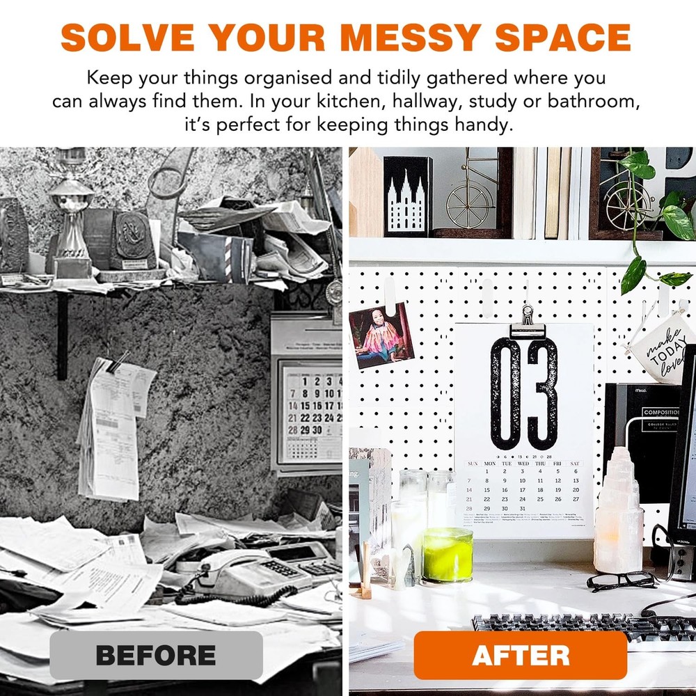 6 PCS White Pegboard Panels, Wall Organizer, Mount Display, Craft Room, Storage