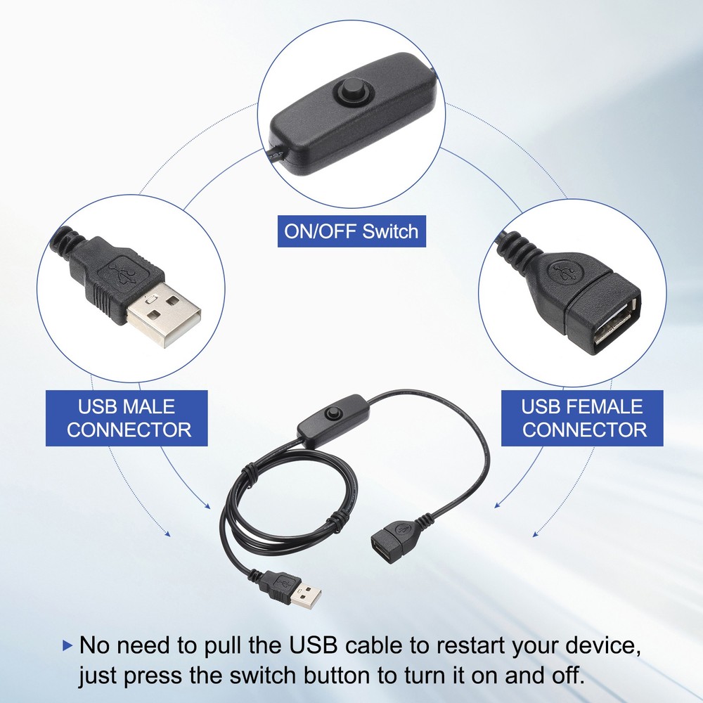 3.28ft USB Extension Cable with Switch 1pcs Button Switch Power Data Cable Black