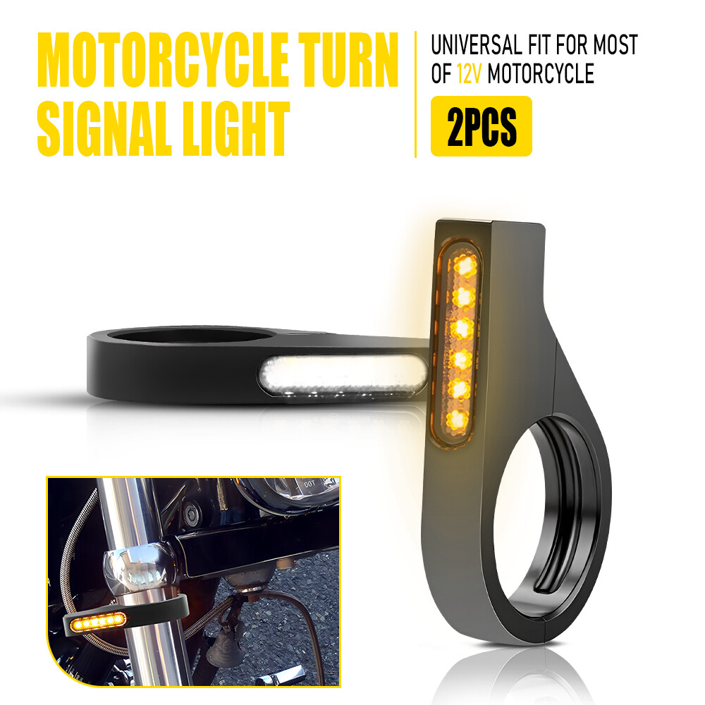 2X Front Motorcycle 39mm Fork White Amber LED DRL Turn Signal Light Indicator