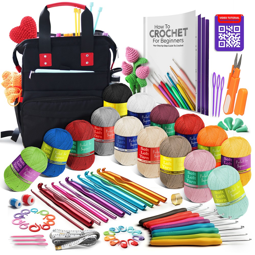 Beginner Crochet Kit with Backpack, Crochet Starter Kit with Yarns, tools & More