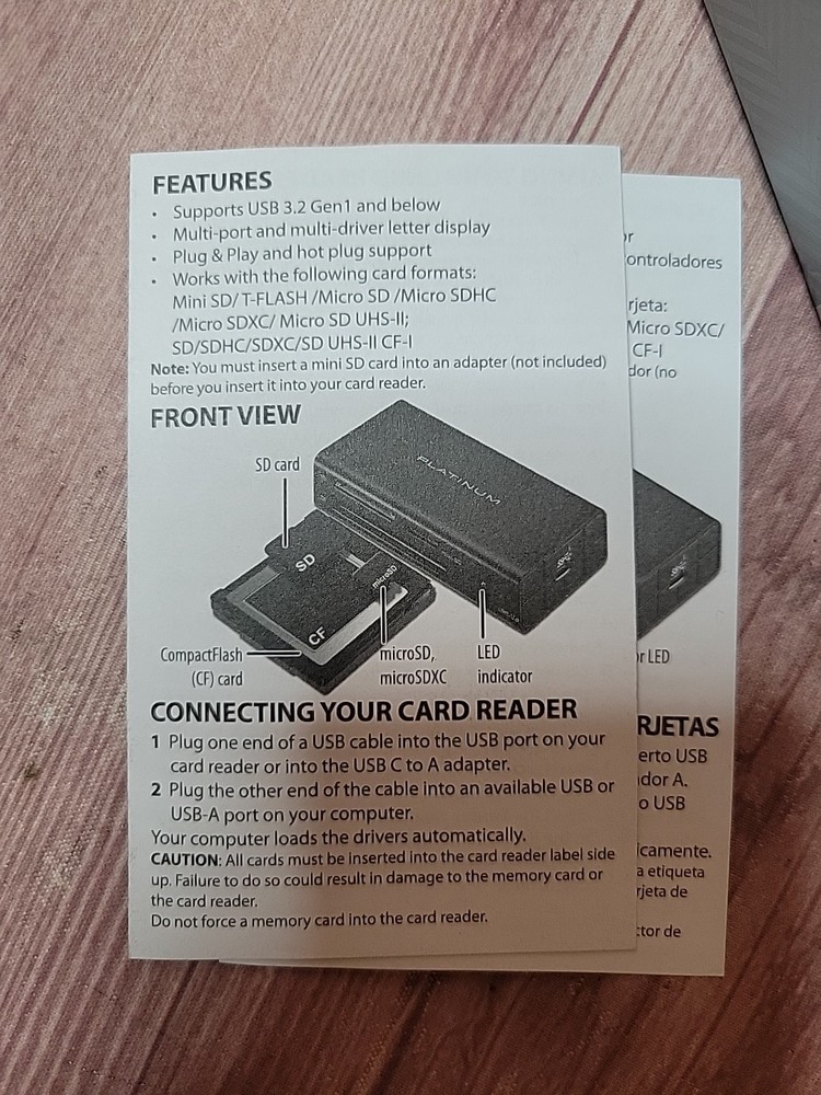 Platinum PT-CRDAC1 Desktop Memory Card Reader USB-C/USB 3.0 SD/MicroSD 4.0 CF