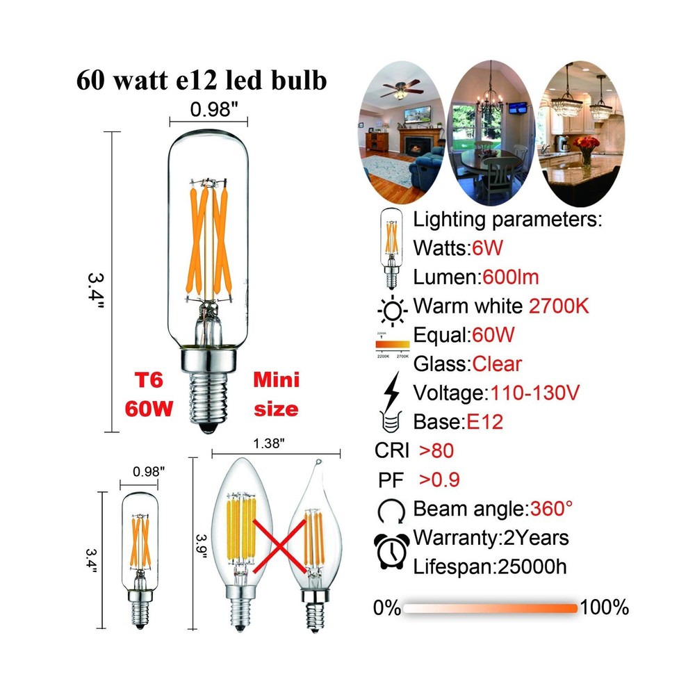LiteHistory Dimmable E12 LED Bulb 6W Equal 60 watt led Light Bulb W... Fast Ship
