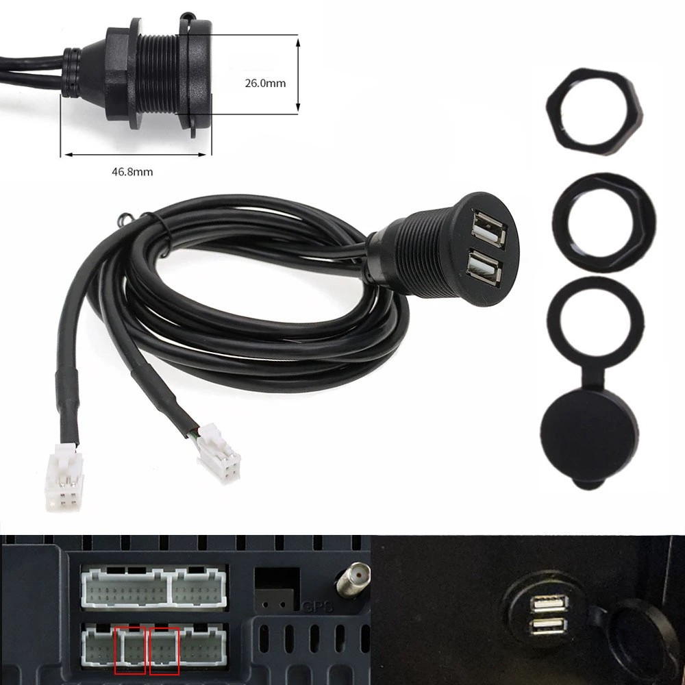 Car for DASH Mount Dual USB Port Panel Interface Extension 100cm Cable Adapter