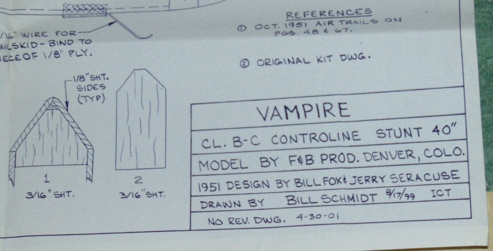 F&B Vampire OT Stunt Model Airplane Plans, Redrawn by Bill Schmidt