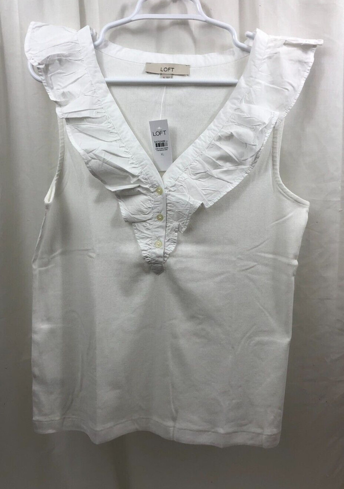 Women's LOFT Ruffled Ribbed  Shirt XL   NWT