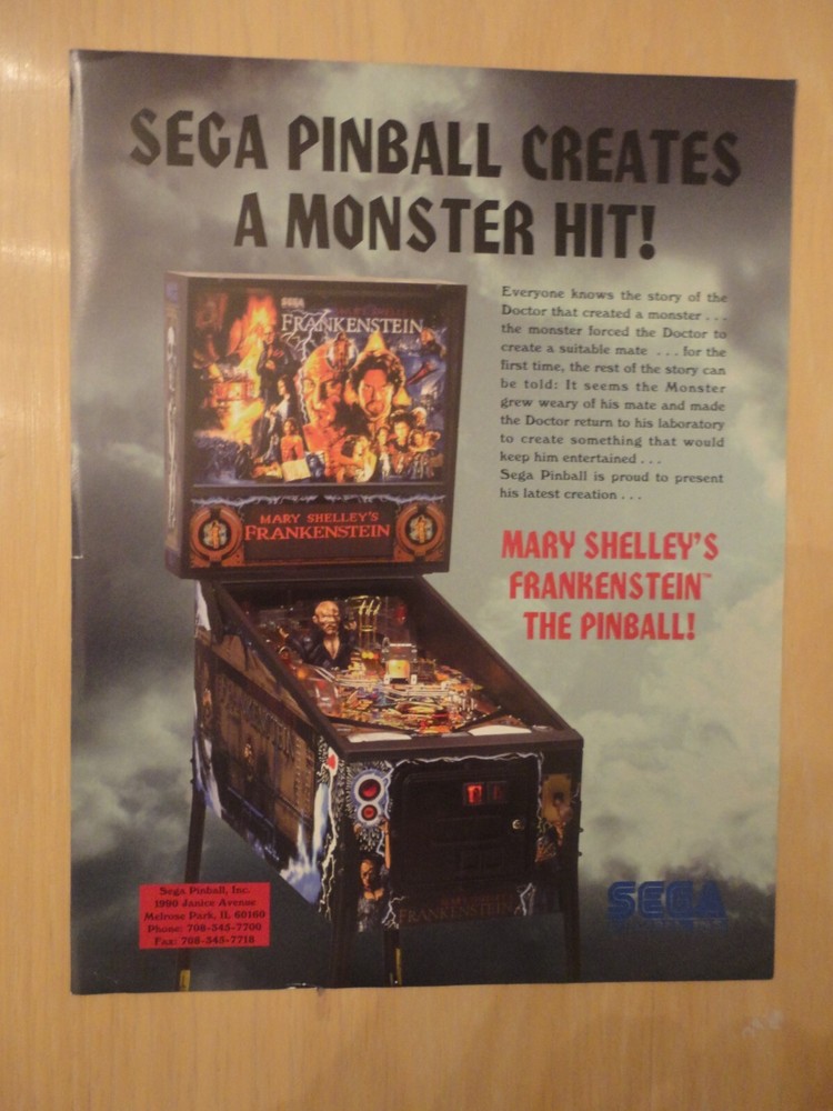 Frankenstein Pinball Flyer Sega Original Brochure