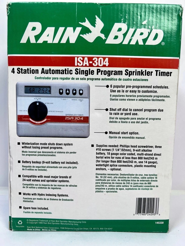 Rain Bird ISA304-4 Irrigation Sprinkler Timer / Controller (4 Zone)