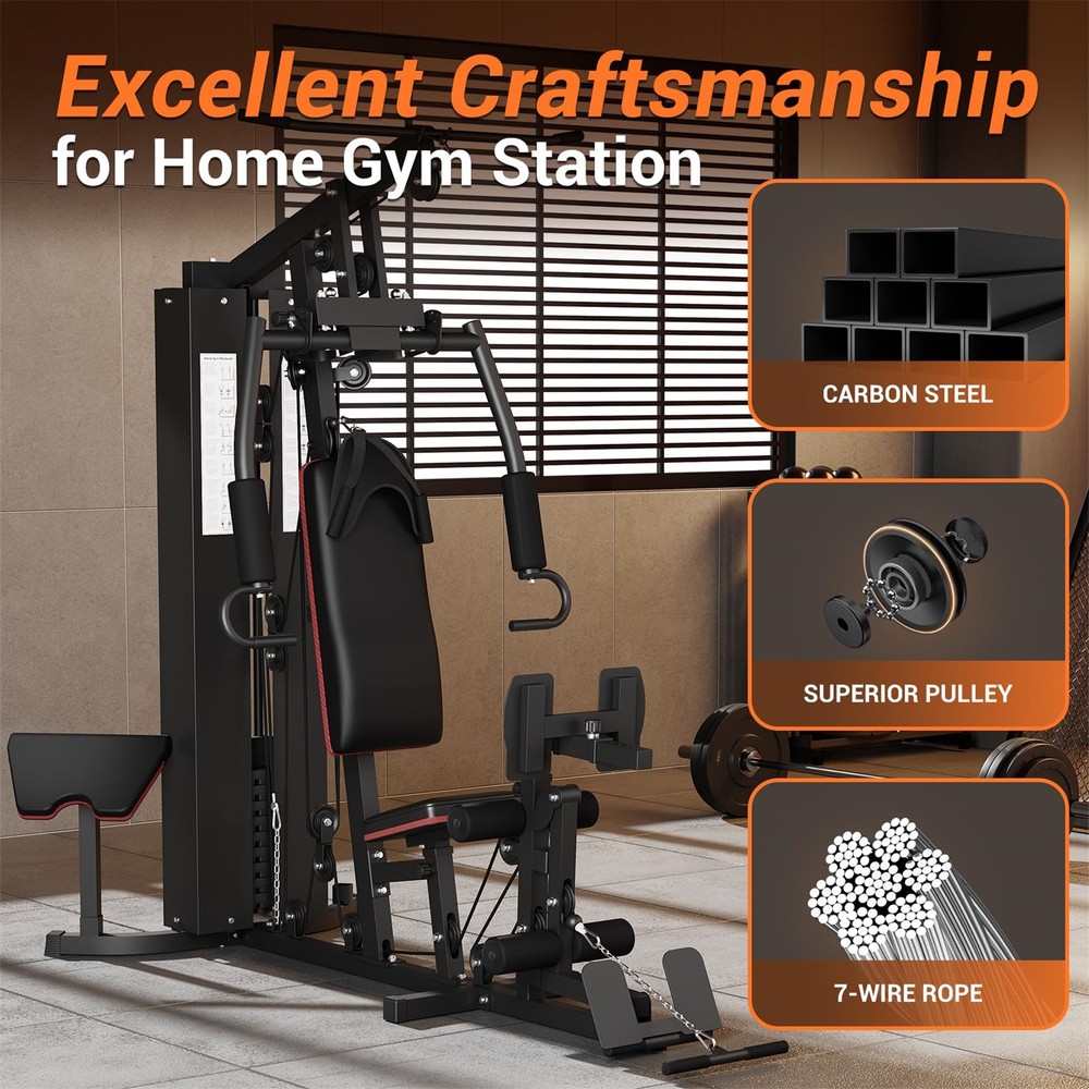 150LBS Weight Stack Home Gym Machine Full Body Workout Machine LAT Pull Down