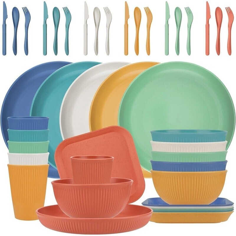 42-Piece Unbreakable Wheat Straw Dinnerware Set 6 Microwave Dishwasher Safe New