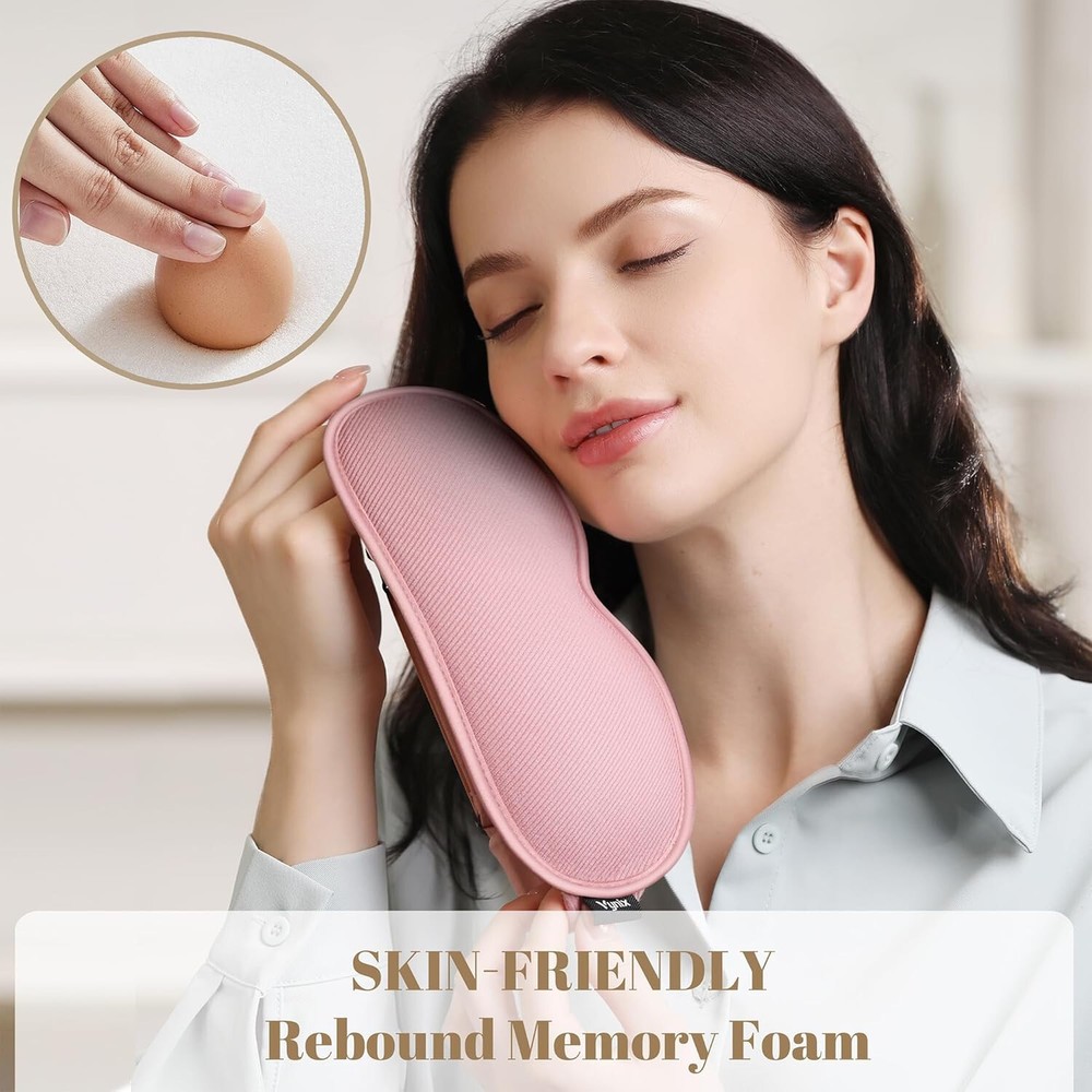 Blackout Sleep Mask, 3D Contoured, Soft Adjustable, Memory Foam (Pink)