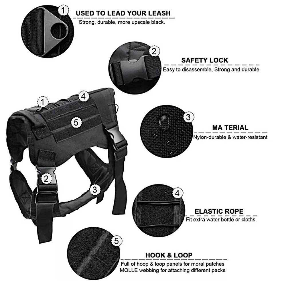 Tactical Training Dog Harness + Leash Heavy Duty No-Pull Military Service Set