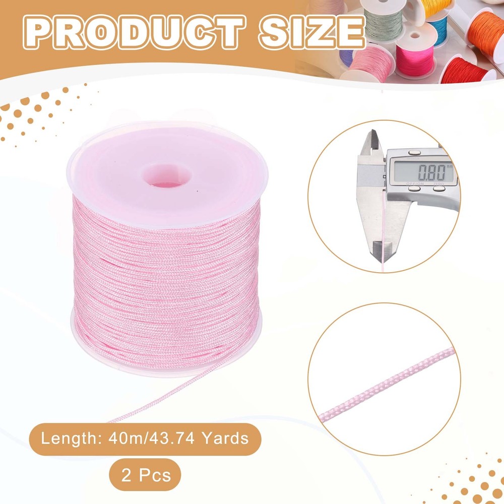 2 pcs 0.8mm String for Bracelets, 44 Yards Beading Thread(Light Pink)