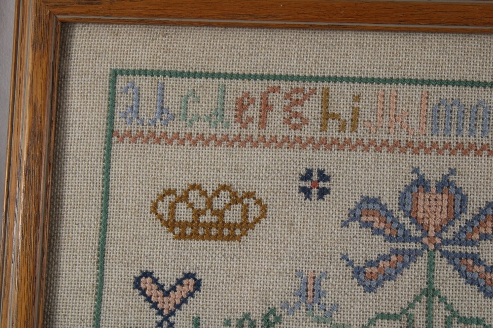 Vintage Framed Needwork Cross Stitch Sampler E Line 1995 Framed