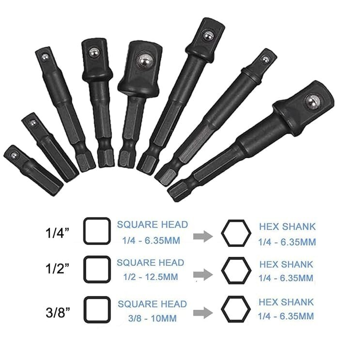 9Pcs Socket Adapter Drill Bits Set Hex Impact Driver Tools 1/4" 3/8" 1/2" Shank