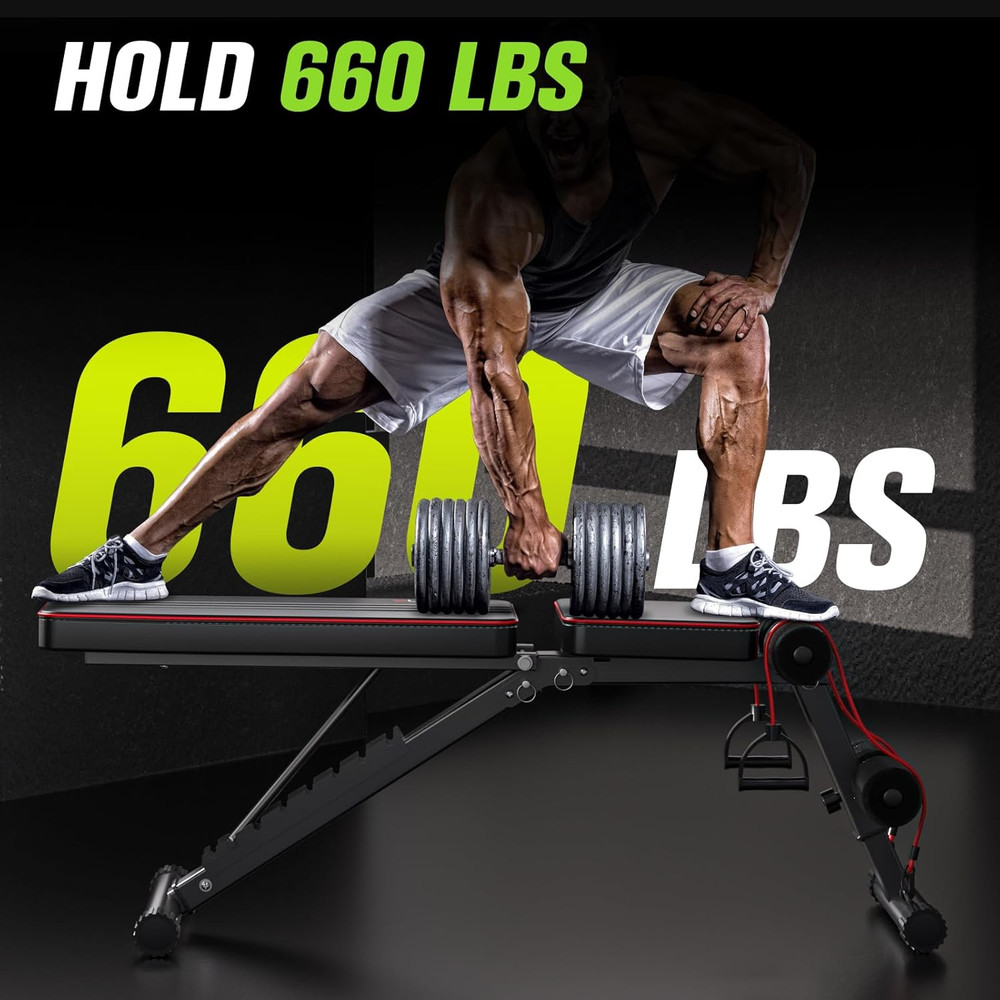 Adjustable Folding Weight Bench for Home Gym, 660 Lbs Capacity Multi-Functional
