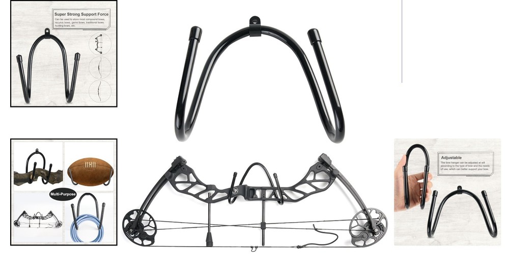 Multi-Purpose Adjustable Bow Hanger Wall Rack - Protects & Displays Bows