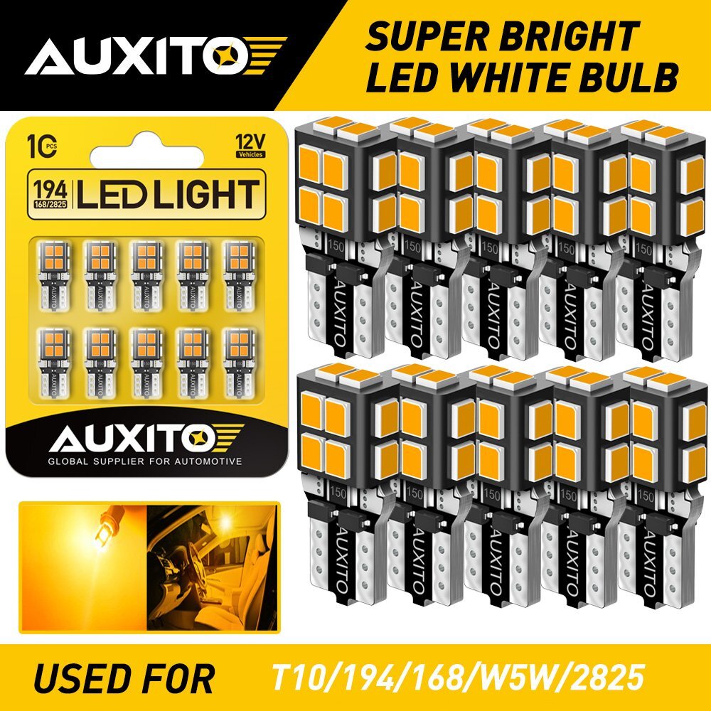10X AUXITO Amber 175 2825 168 194 T10 LED Parking Light Bulbs Super Bright EXV