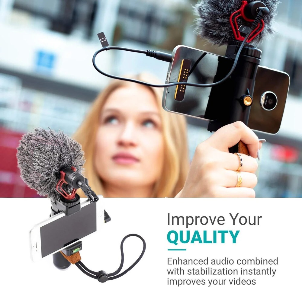 Movo Smartphone Video Rig w/ Microphone, Grip, & Strap for iPhone 8, X, & More