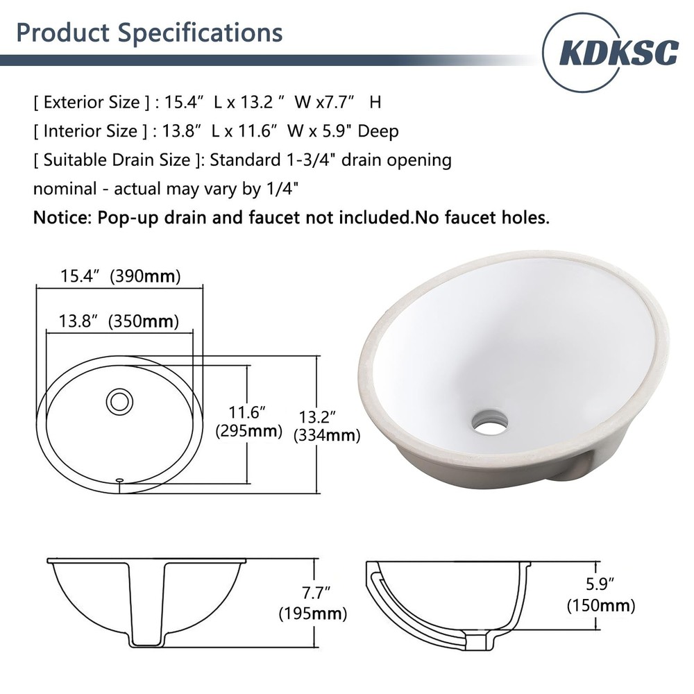 Small Undermount Bathroom Sink 15.4x13.2 Oval Undermount Sink White Ceramic B...
