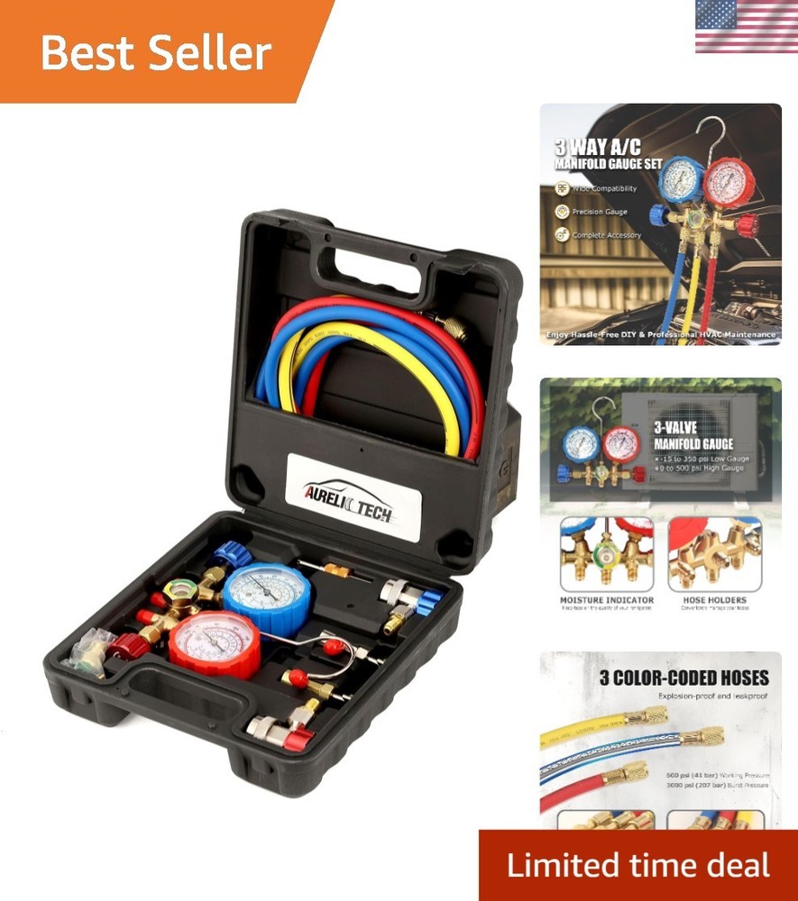 Complete AC Manifold Gauge Set for Refrigerants - Durable & Accurate Diagnostics