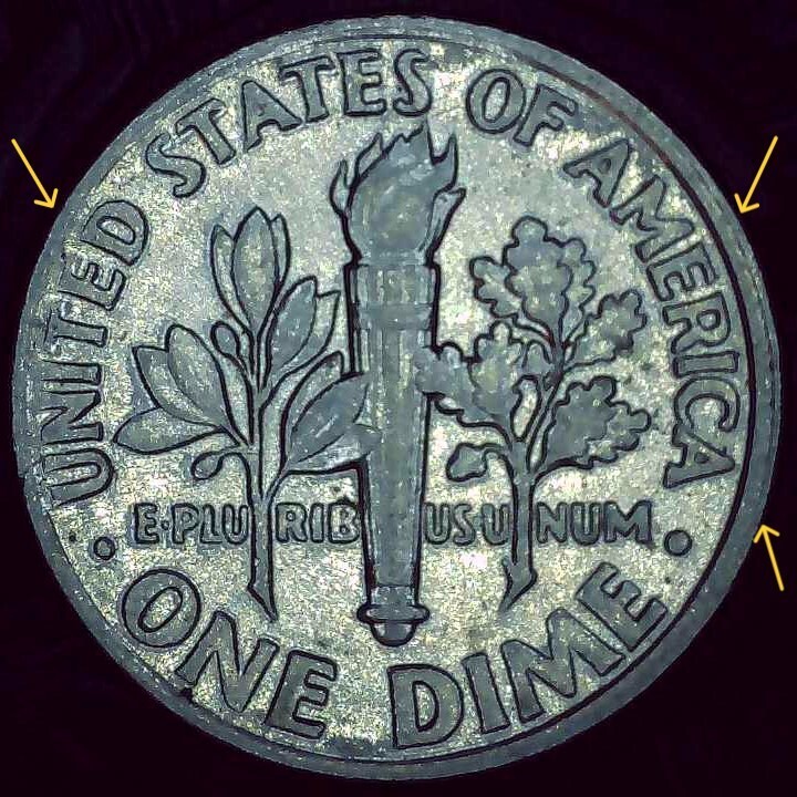 1993 P Dime error collar clash