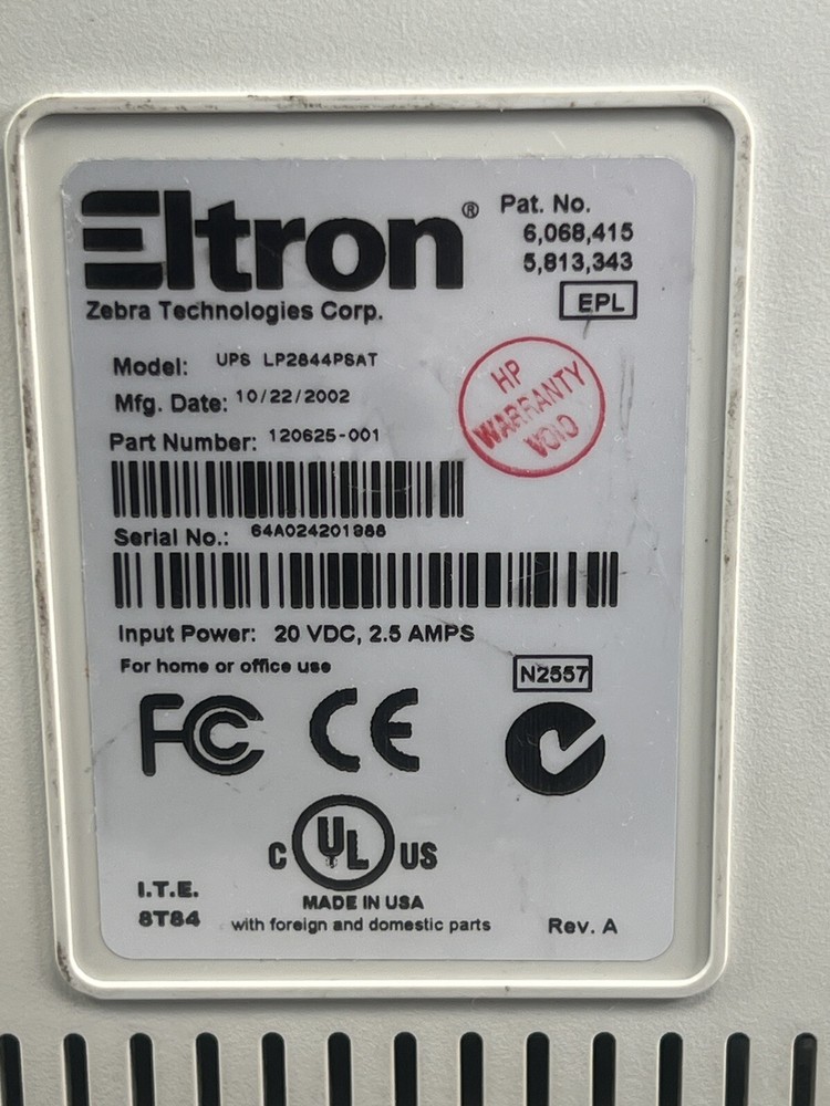 Zebra Eltron LP2844 Label Thermal Printer With Power Supply (Working)