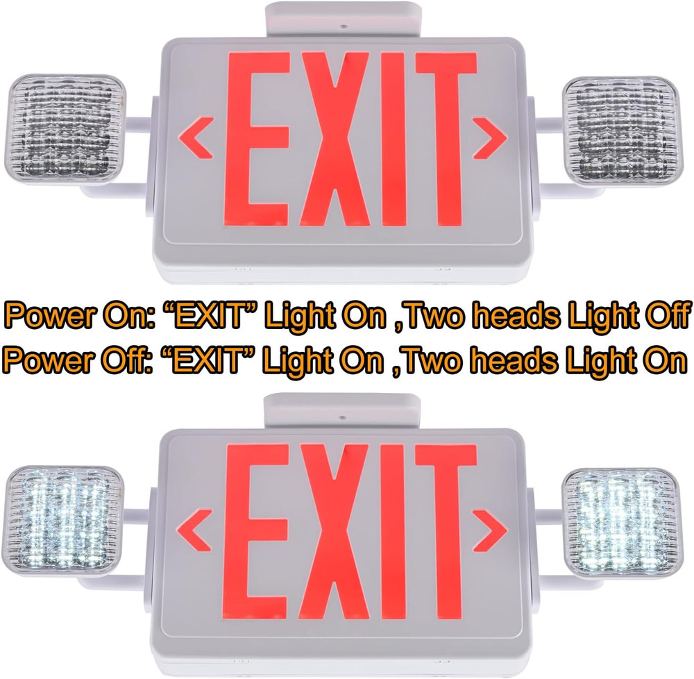 Red Exit Sign with Emergency Lights, 200Lm 3Hours Plug in Exit Sign Battery Back