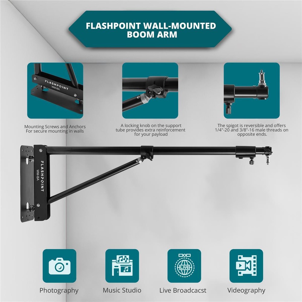 Flashpoint Wall-Mounted Boom Arm, 2.5-4.4' #FP-WM-BA